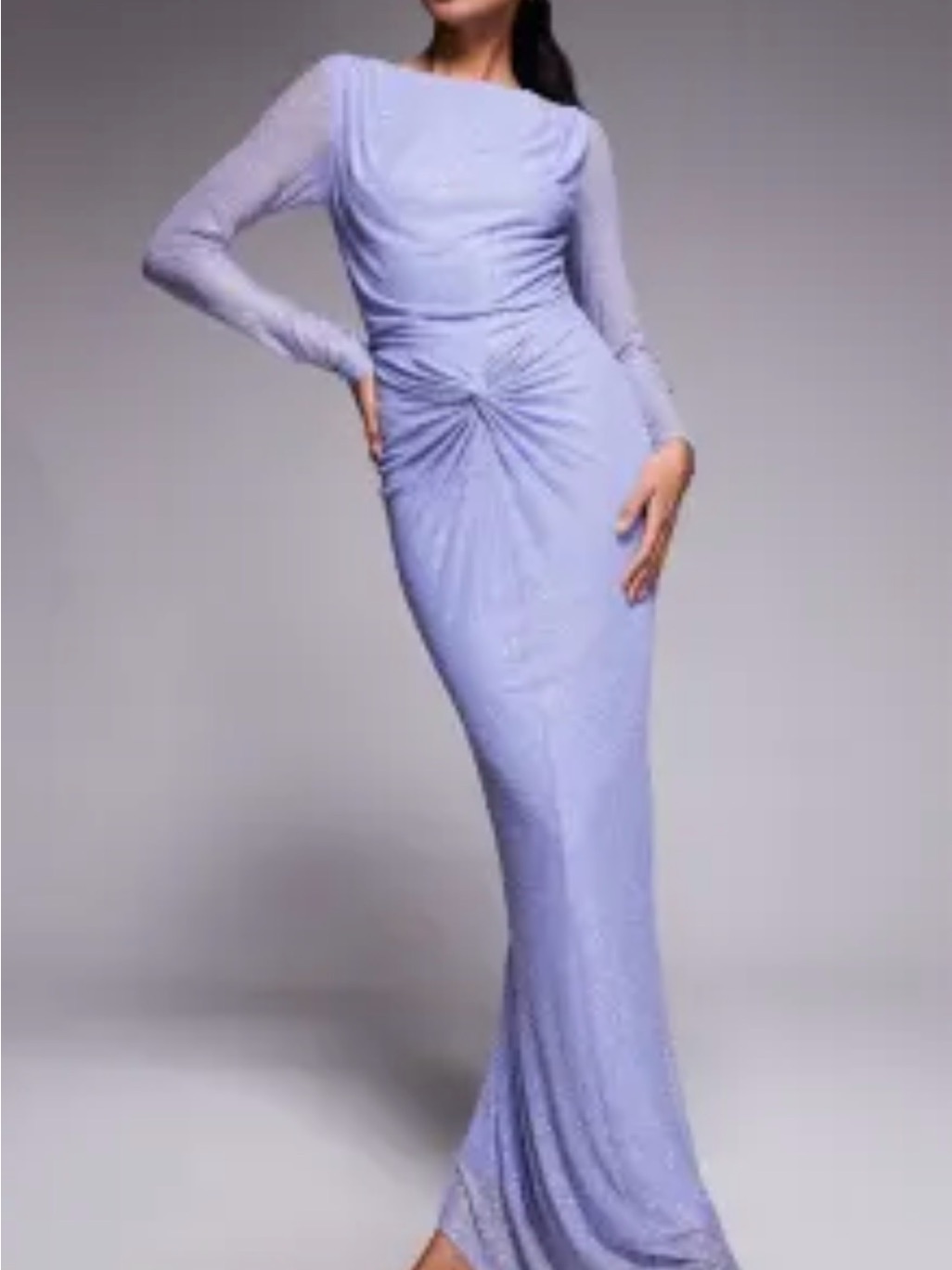 Asos Lavender Sparkle Long-Sleeve Ruched Dress